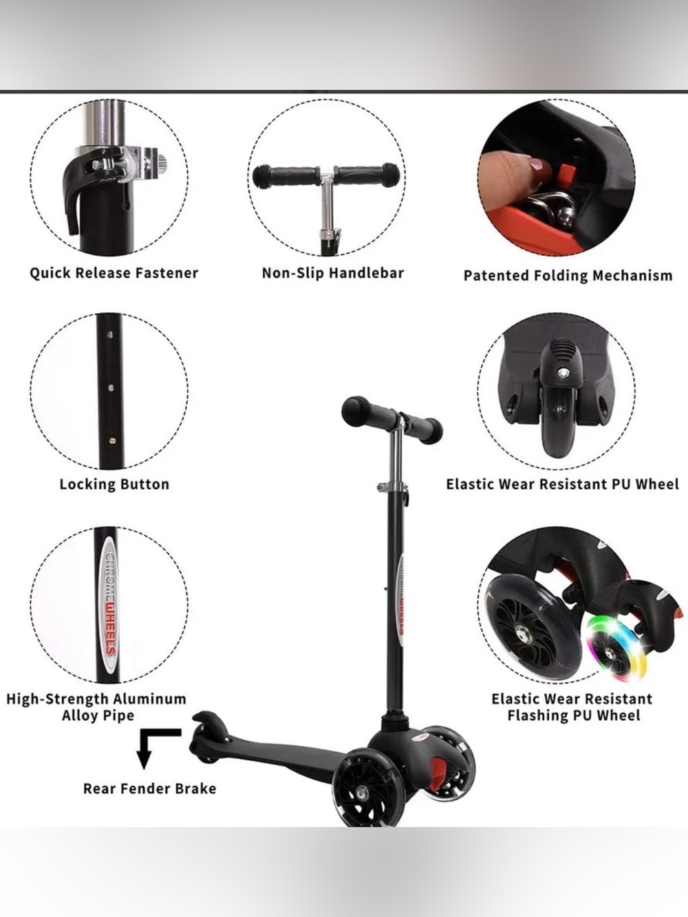 Kids 3-Wheel Light-Up Scooter - Black with Rainbow LED Wheels New in Box! - Picture 6 of 11